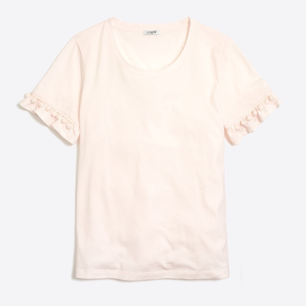 J. Crew Pale Pink Pom-Pom Trim Short Sleeve Tee Shirt
